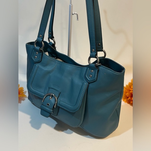 Coach Teal Leather Handbag shoulder bag hobo satchel - Picture 4 of 11